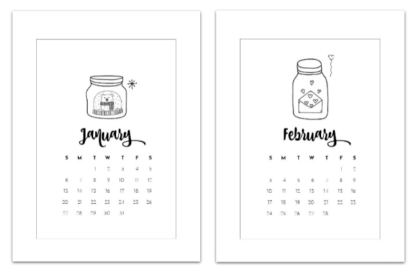 free calendar page printables 2019 january february