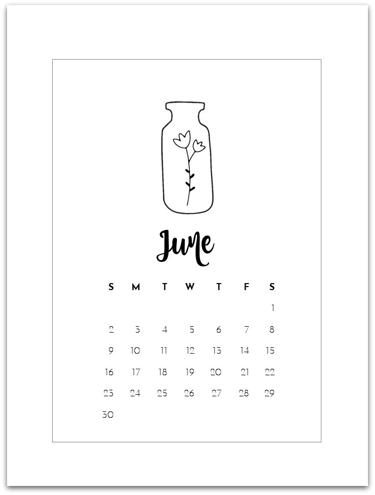 June Mason Jar Calendar Page - Free Calendar Page Printable