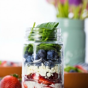 Salad Ideas: Red White Blue with Feta Cheese in Mason Jar