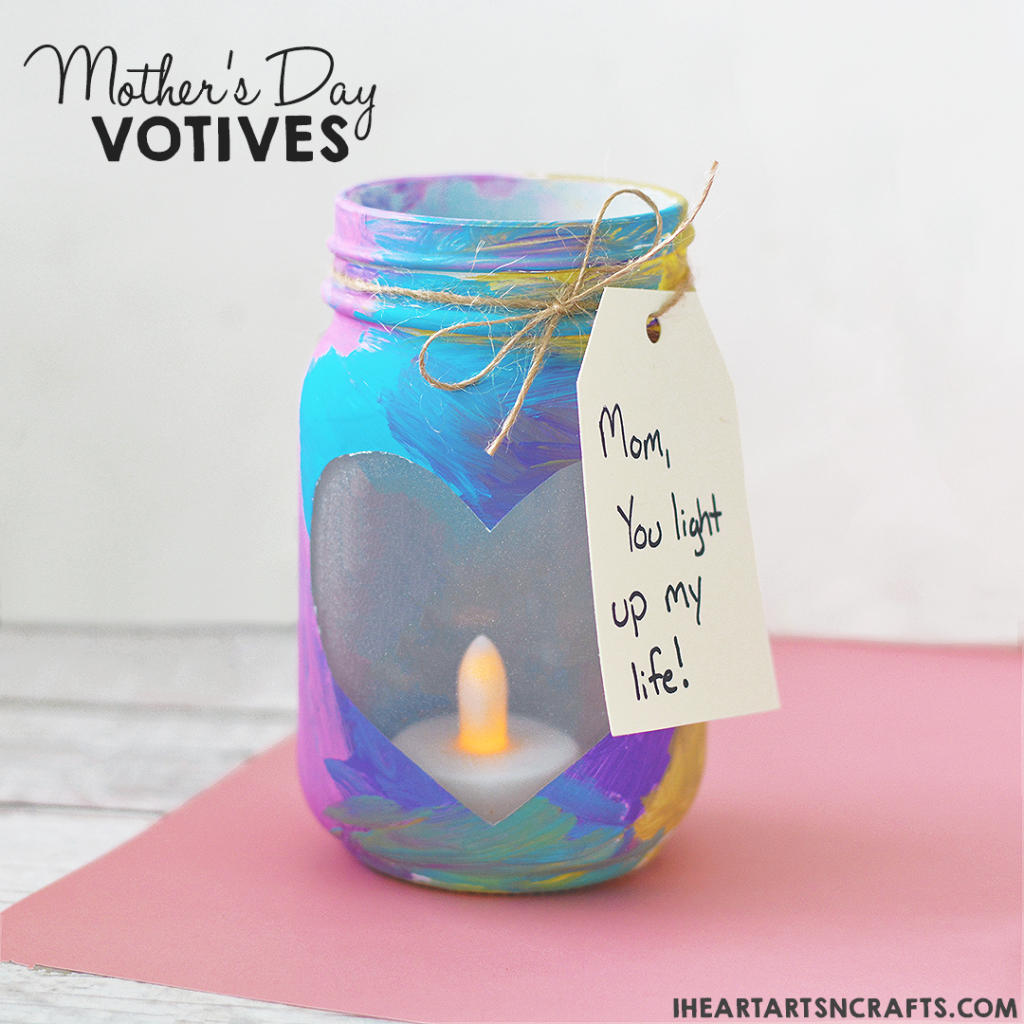 Mason Jar Mother's Day Votive. Kids craft idea for Mother's day with mason jar.