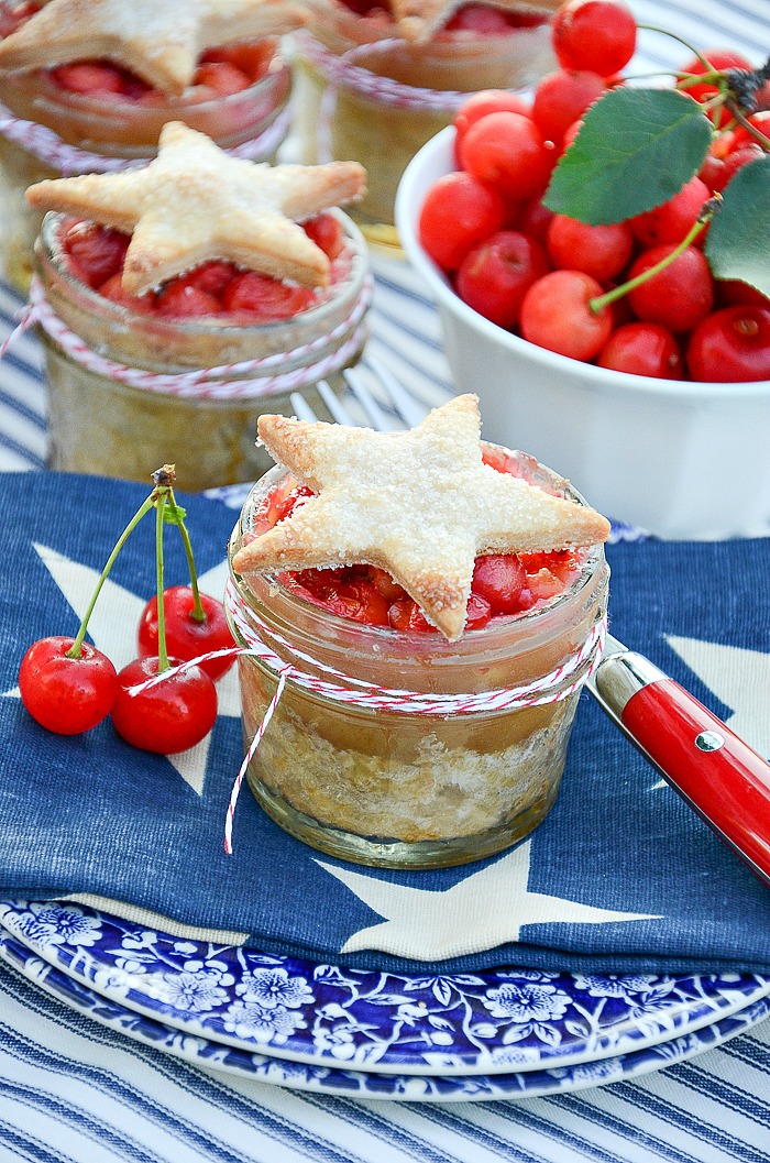 All American Cherry Pie in Mason Jars - Fourth of July Dessert Ideas - Cherry Pie Recipe - Easy Cherry Pie Recipe