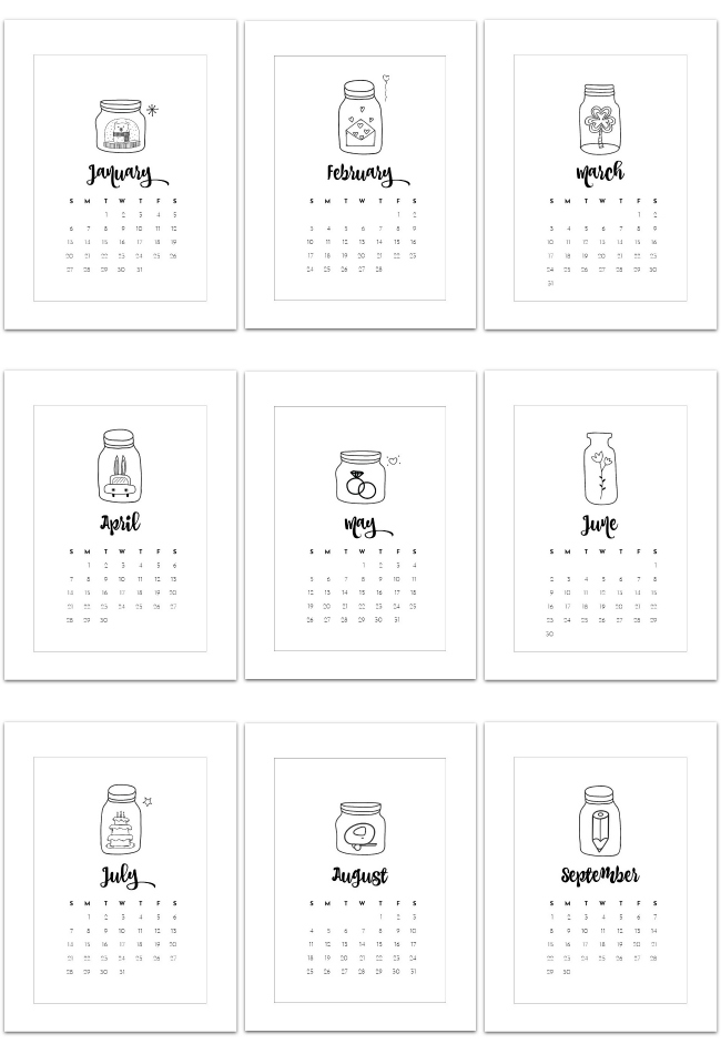 Free Calendar Pages - Mason Jar Calendar Pages - 2019 Calendar Pages to Download and Print FOR FREE