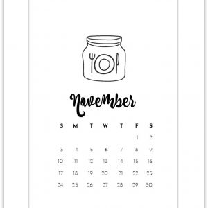 November Calendar Page - Free Mason Jar Calendar Page Printable