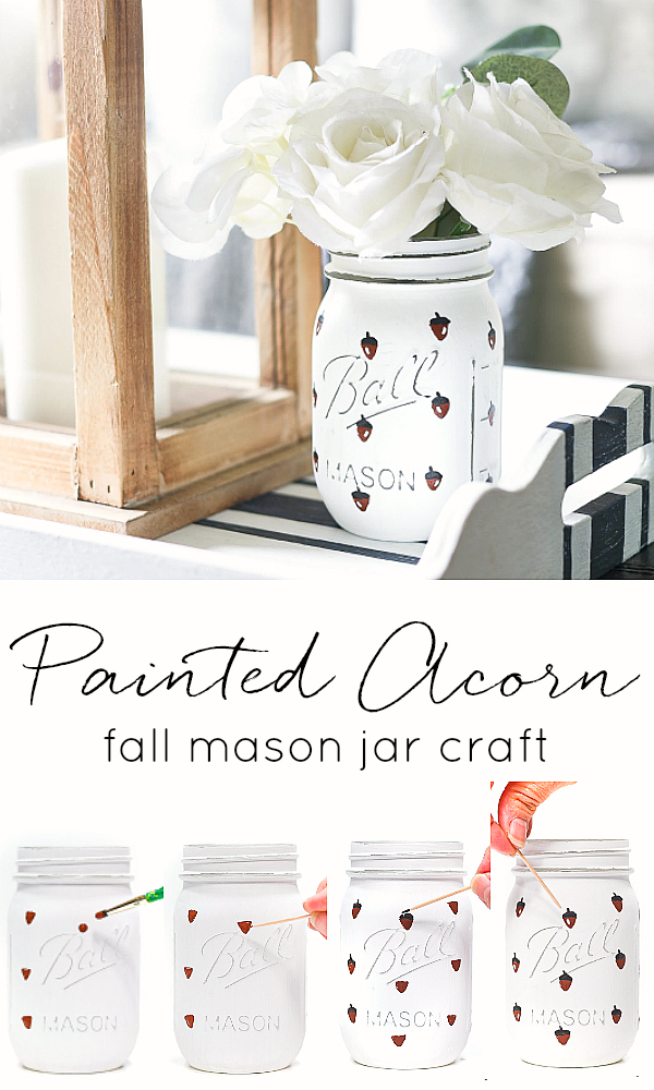 Acorns Painted on Mason Jar. How To Paint Acorns. Easy Acorn Painting Tutorial. Painted Acorn Mason Jars. Fall Craft Ideas with Mason Jars. Acorn Craft Ideas.