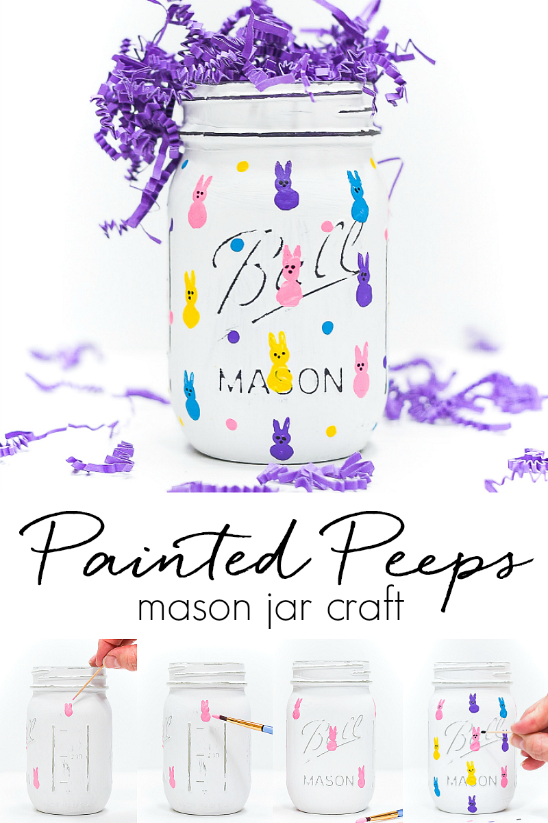 Peeps Mason Jar. Painted Peeps on Mason Jars. Easter Crafts with Mason Jars and Paint.