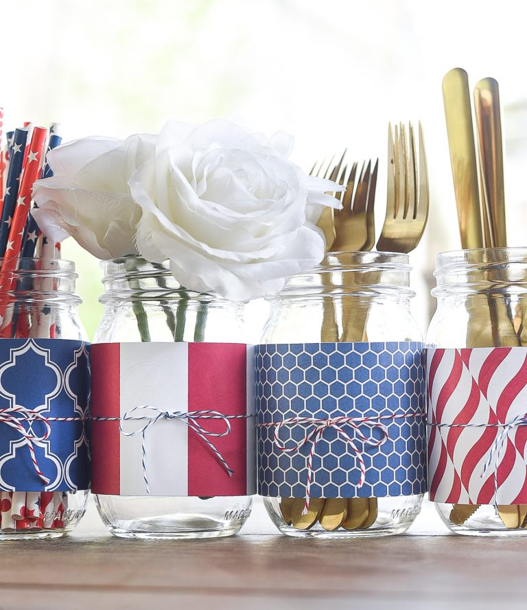 Red White Blue Mason Jar with Scrapbook Paper - Mason Jar Crafts Love