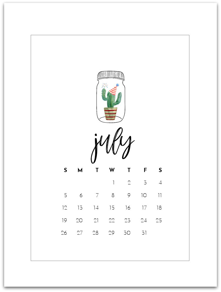 July 2020 Free Calendar Page Printable - Mason Jar Calendar Page