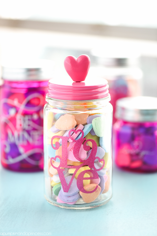 Conversation Heart Filled Mason Jar Gifts. Valentine Mason Jar Crafts. Mason Jar Valentine's Day Craft Ideas. Gift Ideas in Mason Jars for Valentine's Day. 55+ Valentine Jar Crafts & More