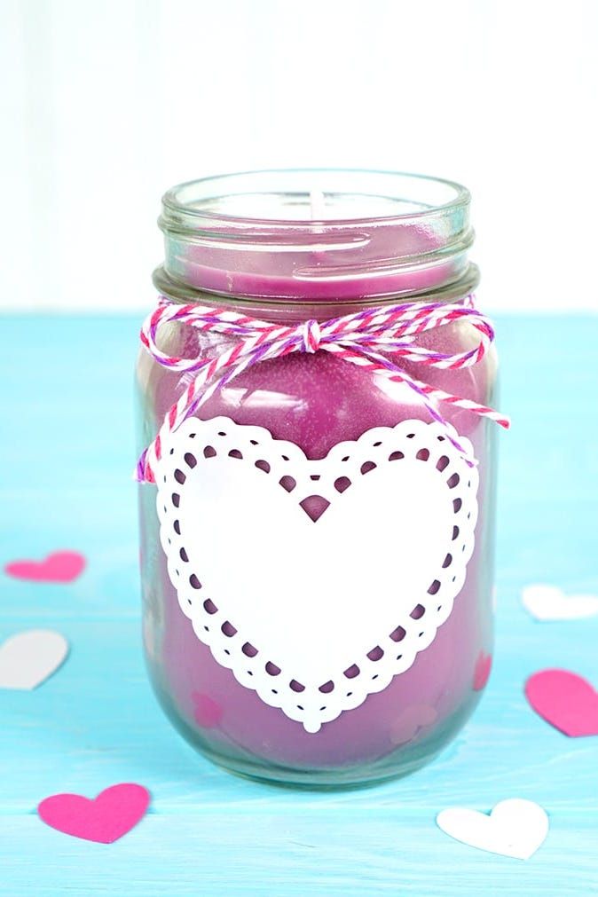 Mason Jar Candle with Heart Doily. Valentine Mason Jar Crafts. Mason Jar Valentine's Day Craft Ideas. Gift Ideas in Mason Jars for Valentine's Day. 55+ Valentine Jar Crafts & More