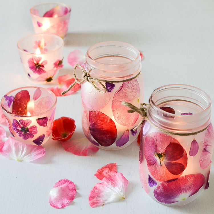 Rose Petal Mason Jar Candle Holders. Rose Petal Decoupage Mason Jar Votive. Valentine Mason Jar Crafts. Mason Jar Valentine's Day Craft Ideas. Gift Ideas in Mason Jars for Valentine's Day. 55+ Valentine Jar Crafts & More