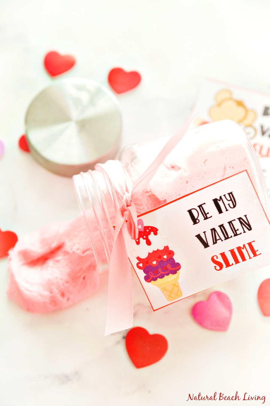 Homemade Valentine's Day Slime Gift for Kids. Valentine's Mason Jar Crafts for Kids - Kid's Crafts Ideas for Valentine's Day with Mason Jars.