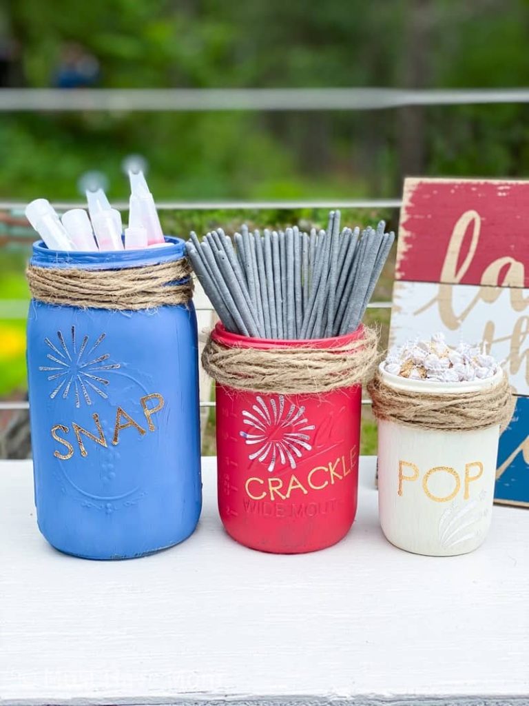Fourth of July Mason Jar Crafts and Decor Ideas. Red, White and Blue Mason Jars. Patriotic Mason Jars. Semiquincentennial Mason Jars to Celebrate 4th of July. July 4 Decor Ideas with Mason Jars. Mason Jar Kid's Crafts for July 4th.