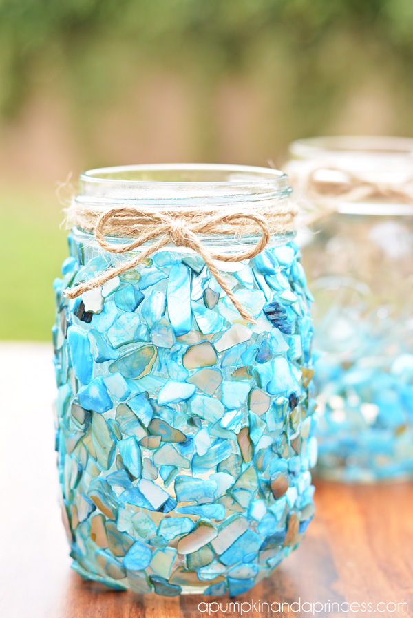 Beachy Sea SHell Mason Jar. Summer Mason Jar Crafts. Kid's Craft for Summer with Mason Jars. Coastal Mason Jar Ideas. Painted Mason Jars for Summer. Mason Jar Planters. Twine Wrapped Mason Jar Crafts. Firefly Mason Jars. Mason Jar Votives for Summer.