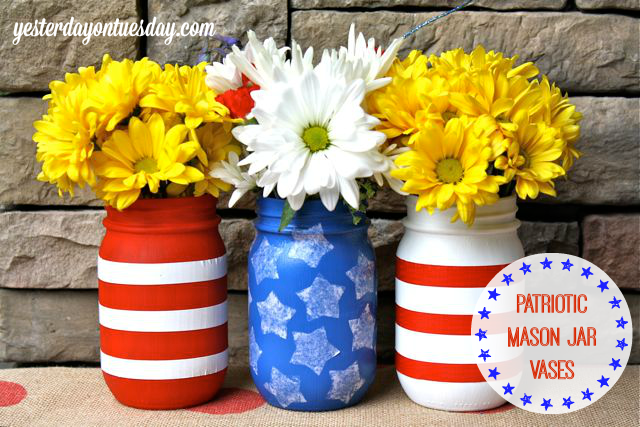 Fourth of July Mason Jar Crafts and Decor Ideas. Red, White and Blue Mason Jars. Patriotic Mason Jars. Semiquincentennial Mason Jars to Celebrate 4th of July. July 4 Decor Ideas with Mason Jars. Mason Jar Kid's Crafts for July 4th.