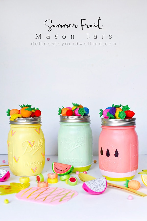 Summer Fruit Painted Mason Jars. Summer Mason Jar Crafts. Kid's Craft for Summer with Mason Jars. Coastal Mason Jar Ideas. Painted Mason Jars for Summer. Mason Jar Planters. Twine Wrapped Mason Jar Crafts. Firefly Mason Jars. Mason Jar Votives for Summer.
