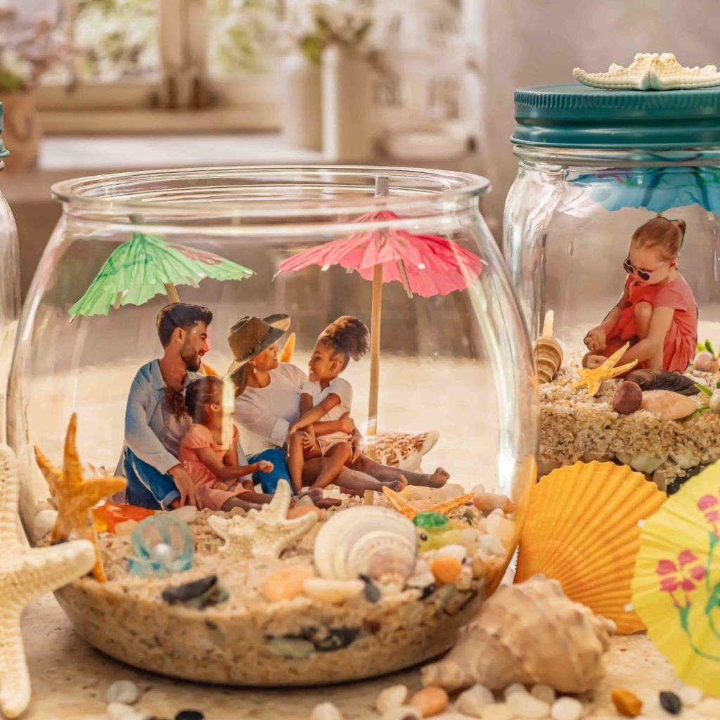 Beach Vacation Memory Jars. Summer Mason Jar Crafts. Kid's Craft for Summer with Mason Jars. Coastal Mason Jar Ideas. Painted Mason Jars for Summer. Mason Jar Planters. Twine Wrapped Mason Jar Crafts. Firefly Mason Jars. Mason Jar Votives for Summer.