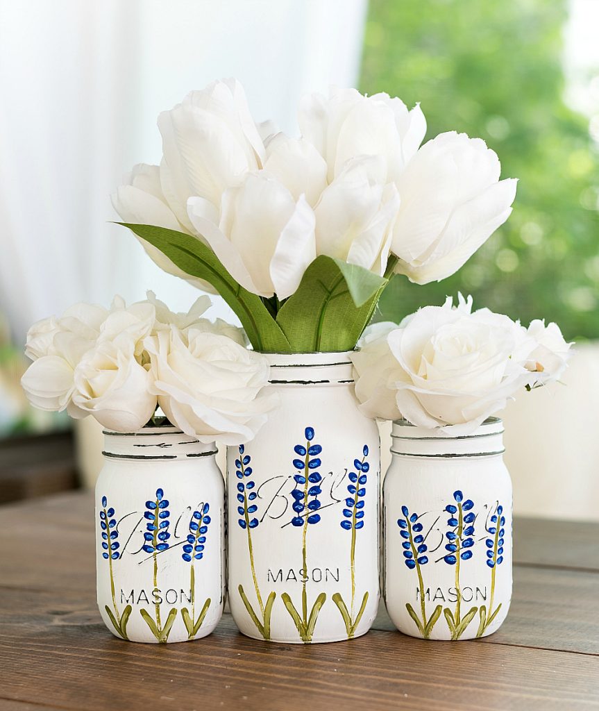 Painted Texas Bluebonnet Mason Jars. Summer Mason Jar Crafts. Kid's Craft for Summer with Mason Jars. Coastal Mason Jar Ideas. Painted Mason Jars for Summer. Mason Jar Planters. Twine Wrapped Mason Jar Crafts. Firefly Mason Jars. Mason Jar Votives for Summer.