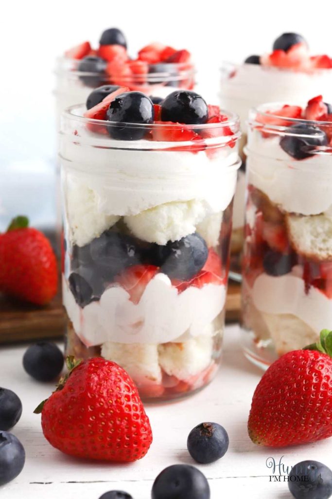 Fourth of July Trifle in a Jar. Fourth of July Mason Jar Crafts and Decor Ideas. Red, White and Blue Mason Jars. Patriotic Mason Jars. Semiquincentennial Mason Jars to Celebrate 4th of July. July 4 Decor Ideas with Mason Jars. Mason Jar Kid's Crafts for July 4th.