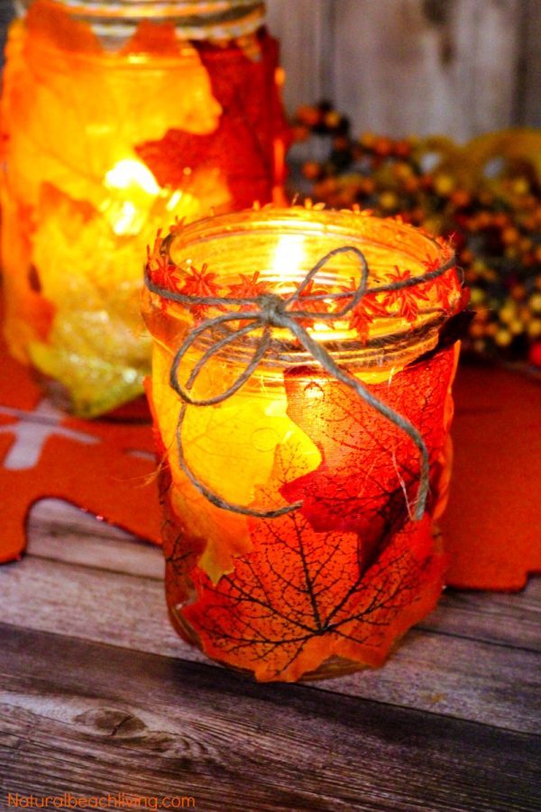 Leaf Wrapped Mason Jar Fall Candle. Mason Jar Crafts for Fall. 30+ Craft Idea for Autumn. Crafts for Fall with Mason Jars. Mason Jar Autumn Crafts. Painted Mason Jars for Fall. Mason Jar Votives for Fall. Pumpkin Mason Jar Crafts for Fall.
