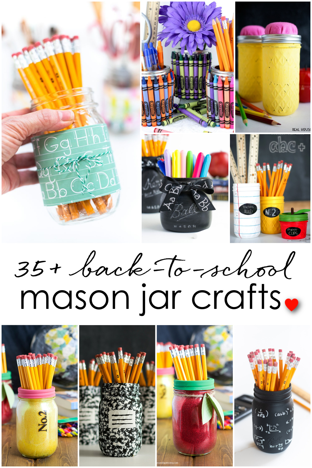 Mason Jar Craft Ideas for Back to School, Teacher Gift Mason Jars - Mason Jar Gift Ideas for Teachers - School Themed Mason Jars. Mason Jar Pencil Holders Themed for School, Students, Teachers. Back to School Teacher Gift Ideas. Holiday Teacher Gift Ideas with Mason Jars. DIY Teacher Gift Ideas.
