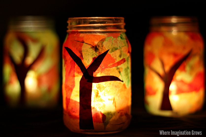 Mason Jar Decoupage Tree Fall Luminaries. Mason Jar Crafts for Fall. 30+ Craft Idea for Autumn. Crafts for Fall with Mason Jars. Mason Jar Autumn Crafts. Painted Mason Jars for Fall. Mason Jar Votives for Fall. Pumpkin Mason Jar Crafts for Fall.